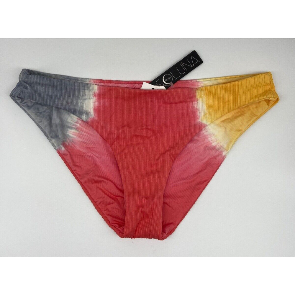 NWT SOLUNA SWIM Bikini Bottoms Women's Sz L Swim Pant Rib Full Moon Multi Color
